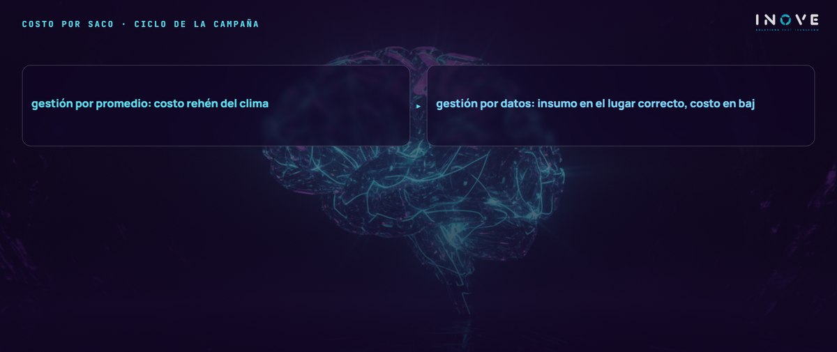 costo por saco · ciclo de la campaña: gestión por promedio: costo rehén del clima · gestión por datos: insumo en el lugar correcto, costo en baj